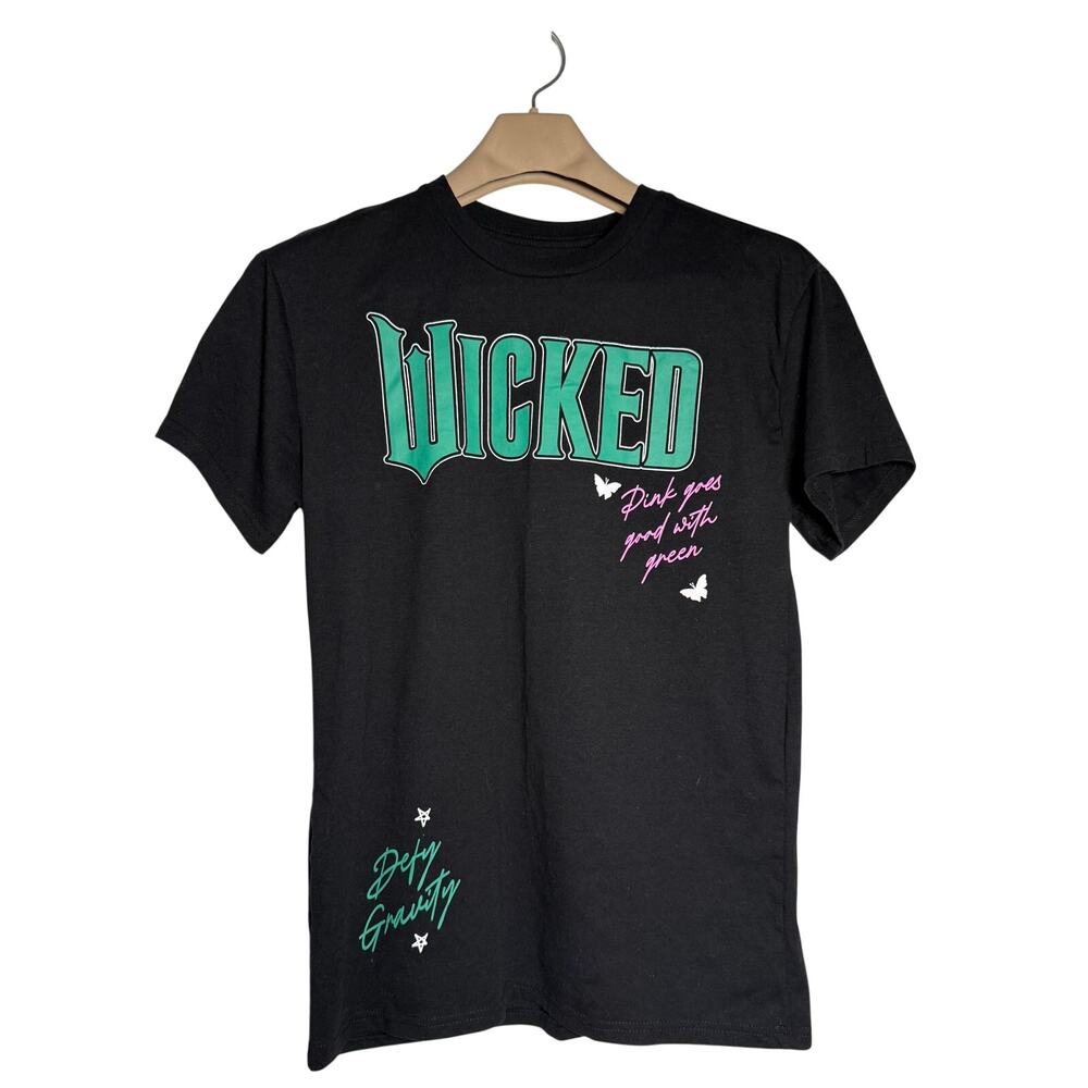 WICKED Black T-Shirt Pink Goes Good With Green Defy Gravity-Adult Size MEDIUM